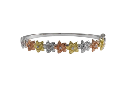 Three Tone Plated CZ Studded Womens Flower Bracelet